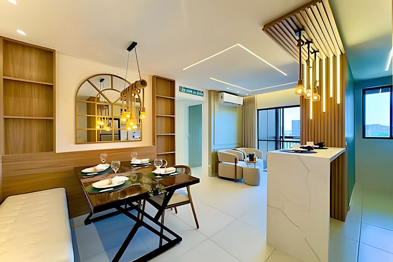 A 500m da Praia | Apto com Ar, Piscina e Churrasq.