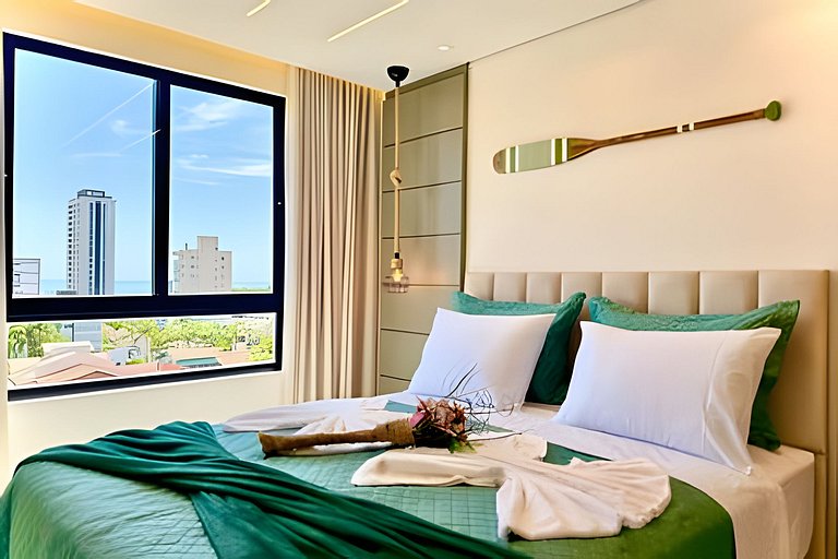 A 500m da Praia | Apto com Ar, Piscina e Churrasq.